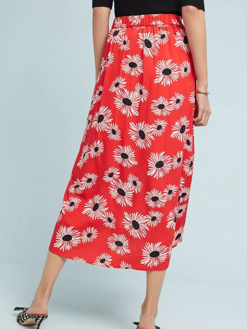 Anthropologie Conversations Colloquial Red Daisy Print Wrap Midi Skirt S - Picture 5 of 9
